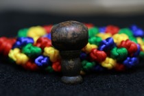 In the middle of Qing Dynasty Lima copper submarine integrated Buddha head large pair hole 1 95cm total height 3 4cm thick 1 6cm