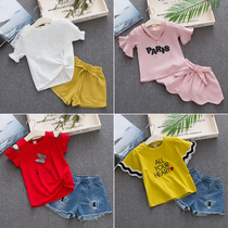 2019 new childrens clothing 4 female baby summer clothes 0-1 a 2-year-old suit childrens T-shirt shorts two-piece set 3 Korean version of the tide