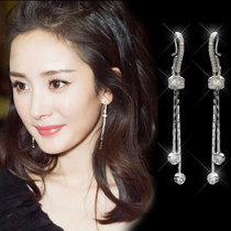 European and American earrings 925 sterling silver set with diamonds Korean temperament long zircon pendant personality simple female ear jewelry Yang Mi