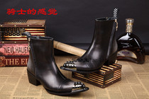 Foreign trade new iron pointed leather boots British real knight totem trend boy boots hair stylist business casual boots