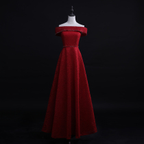 Bridal Toast 2022 new end Chuang Atmosphere Noble Lined Shoulders Long red wedding evening dress Long dress woman
