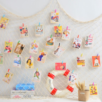 Retro photo wall hemp rope fishing net decoration creative simple hanging wall postcard diy paper photo frame photo wall clip