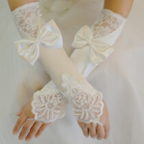 White satin lace bride gloves wedding finger red wedding gloves long wedding dress gloves spring and summer Women