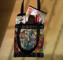 (Handmade Customized) Color matching "Three Cats" Mori Literature and Art Small Fresh Single Shoulder Cotton and Hemp Bag Handbag