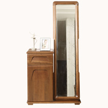  AiLvJu Modern new Chinese style foyer cabinet Entrance cabinet Shoe cabinet Walnut fitting mirror Floor mirror with locker