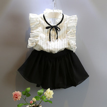 Girls OL two-piece set striped shirt children black pants skirt girls business wear casual clothing