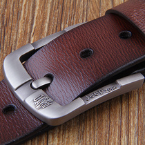 Middle-aged trousers Belt Mens pin buckle belt leather cowhide father belt black middle-aged and elderly