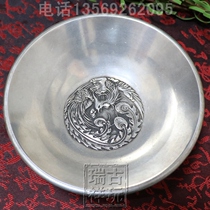 Antique Miscellaneous antique copper imitation silver bronze ornaments Dragon pen wash relief Dragon Phoenix Chengxiang Copper Bowl