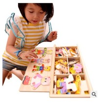 Wooden jigsaw puzzle children four bears change clothes toys baby early education benefit Intelligence hand grasp matching plate