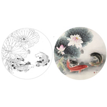 Meticulous painting drawing drawing drawing physical printing road rain Lotus carp 42*42 with color drawing 327t