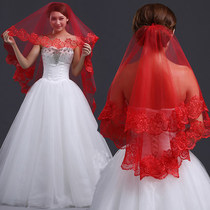 2015 New bridal veil Korean wedding veil long tailing lace wedding veil red white soft yarn