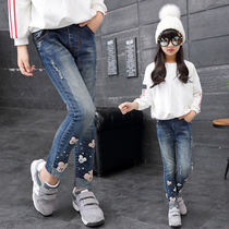 2022 New girl jeans spring and autumn children's trousers Chinese pups Korean version of leisure elastic pants tights