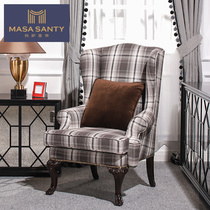 Carved fabric soft bag sofa single American modern simple sofa chair full light luxury custom furniture