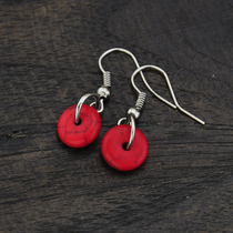  Retro earrings red exquisite small safety buckle earrings female classical national style original handmade lucky drop earrings