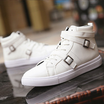 Exploits medium-high help Korean version trendy fashion board shoes Inlen Korean version Street Dance Shoe shoe PU with buckle lacing mens shoes