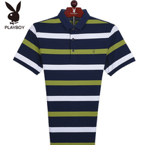 Flower Playboy short sleeve T-shirt for mens turtlenecks Summer elastic thin half sleeves stripe 18 New pint cotton polo shirt