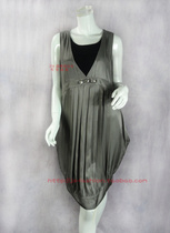 100 yuan 3 pieces clearance Bud D * deep V collar pleated craft button Women summer dress 85006611