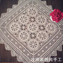 Handcrafted Crochet Hook Flower Sofa Towel Pure Cotton Woven Hollowed-out Cloth Art Table Cloth Universal Cover Towel Rice White 70C Positive Square
