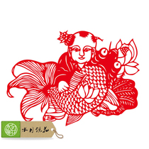 Water Moon Mirror Flower big harvest fish pig year decoration window flower door sticker New Year goods venue layout glass paste