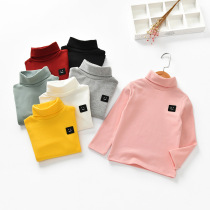 High-collar Autumn Winter Wears Red Tide Childrens Long-sleeved T-shirt with popular white cotton-Korean stylish baby