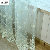 Spring south pastoral embroidery white screen curtain linen embroidery window screen white screen curtain balcony yarn milk silk