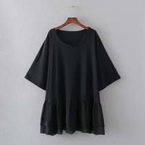 Ancient ancient home Custom summer Large code Female dress Fat MM200 Loose Splicing Snow Spinning Undershirt Elastic in Long Tee T Shirt