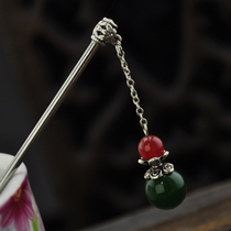 Retro Green red agate classical hair hairpin step ancient court hair National Style Female gift