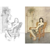  Gongbi painting white sketch background draft Lady modern character white paper print draft 66*98 with color map Cui Jingzhe 167T