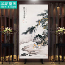 Porch wallpaper painting entrance wall stairs murals compound building Villa living room large wallpaper vertical Chinese style pine Zen