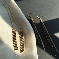 TYUSHA tassel American imported 14K gold black zircon tassel earrings ear wire 2