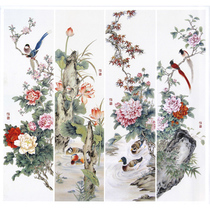  Gongbi Chinese painting white sketch background Physical print draft Flowers and birds four screens 33*132 A total of 4 pieces with color map p22T