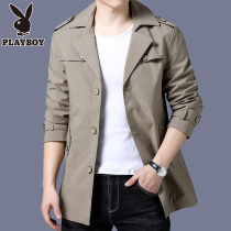 Flowers Playboy Mens Coats Spring Autumn Season Thin jacket Mens Korean version of the Long Jacket Trendy Mens Fashion Mens Clothing