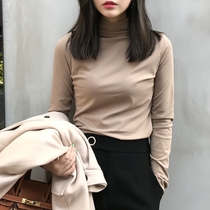 Yuanxi autumn and winter new semi-high collar velvet long-sleeved T-shirt womens inner black thickened base shirt pile collar top