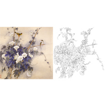 Meticulous painting line drawing morning glory bucket Liang Yansheng 66*66 physical white paper printed manuscript with color picture 423T