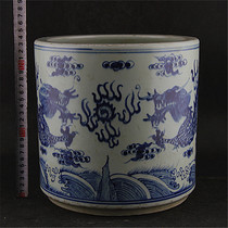  Qing hand-painted blue and white double dragon play beads incense burner Antique old porcelain Retro furnishings collection antiques