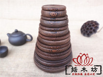 Mahogany carved bottle Bonsai strange jade agate ornaments Black chicken wing wood round purple sand pot Solid wood base coaster