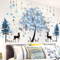 Living room Wall Wall wallpaper background decorations self-adhesive wall stickers stickers blue romantic Woods beautiful snowflake Forest