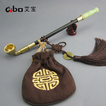 Aibao handmade traditional pure copper dry smoke bag pot old Jade cigarette holder solid wood double pole mens pipe big pot