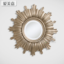 European neoclassical living room sun decorative mirror Villa model room porch Wall Wall background art mirror
