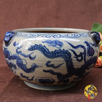 High antique Jingdezhen blue and white porcelain flying dragon pen wash tank antique antique collection home decoration ornaments