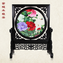 Cantonese embroidery boutique peony flowers blooming rich red sandalwood high-end gifts souvenirs for customers