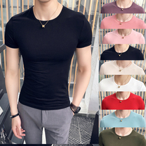 2020 new ice silk short sleeve T-shirt male summer sashimi round collar half sleeve compassionate silk light cotton pure color undershirt man