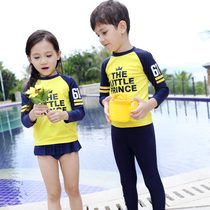 Childrens swimsuit Male and female Korean version of the couple long-sleeved sunscreen split letter quick-drying childrens childrens swimsuit