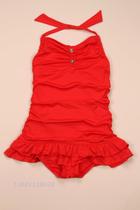 (Triumph swimsuit)Orange childrens halter neck fashion pleated skirt one-piece swimsuit three-color spot