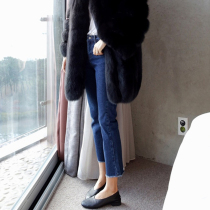 Large size jeans womens 2021 autumn and winter New Fat mm micro-display thin ankle-length pants 200 Jin straight pants