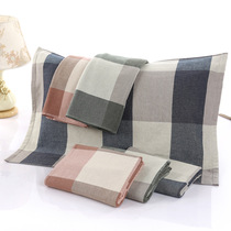 Cotton gauze pillow towel breathable high-grade jacquard thickened cotton couple plaid front gauze back terry