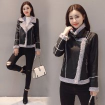 Leather hair one leather coat womens coat short thick velvet short 2021 autumn winter New PU locomotive cotton suit