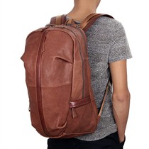 Mens large capacity leather shoulder bag first layer cowhide College travel backpack personality European and American Korean schoolbag mens bag