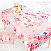 Pink Flowers Ins Fresh Fields Garden Cotton Hemp Table Cloth Art Rectangular Tea Table Cloth Living Room Living Room Round Desk Cloth