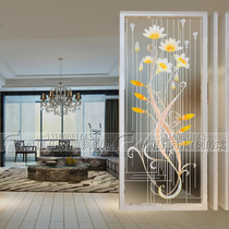 New modern simple art glass screen partition sliding door porch background tempered carved Magnolia orchid